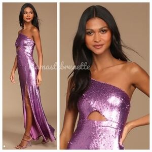 Nwt Lulu's Pink Sequin One-Shoulder Cutout Mermaid Maxi Dress